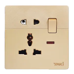 YAKI Neues Design Gold UK Standard elektrische Energie 5 Stifte universeller Schalter Wandsteckdosen Multi-Funktion mit Neon-Wandschalter-Steckdose
