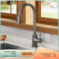 Robinet de cuisine multifonctionnel en cuivre brossé, à poser sur comptoir, avec douchette extractible, monocommande, valve en céramique, eau chaude/froide