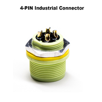 Konektor Industri Tahan Air IP68 4 Pin Male Plug 10A 250V AC Pengunci Ulir Konektor Kabel Hijau untuk Otomasi Robotik IoT