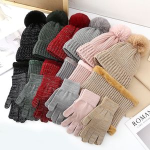 Ensemble de bonnets à pompons en tricot épais doux et chaud pour femmes, ensemble de gants, écharpe et <span class=keywords><strong>bonnet</strong></span> tricoté à l'intérieur, nouvel arrivage d'hiver - Product Image 3