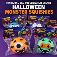 Collection de jouets à presser en silicone souple à montée lente, thème monstres d'Halloween, vente en gros, 4 styles de visages présentés