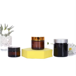 Amber Glass Jars With Black Plastic Lids Colored Base For Cosmetic Storage 10g 15g 20g 30g 50g 60g 100g - Product Image 2