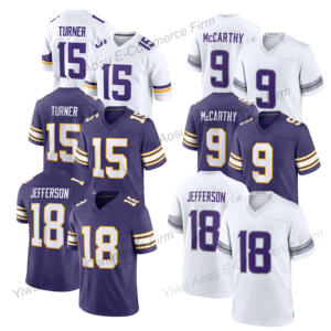 Jersey Minnesota Baru 2025 Justin Jefferson 18 McCarthy 9 Turner 15 Kualitas Terbaik Jahitan VP Edisi Terbatas Jersey Pertandingan Sepak Bola - Product Image 1