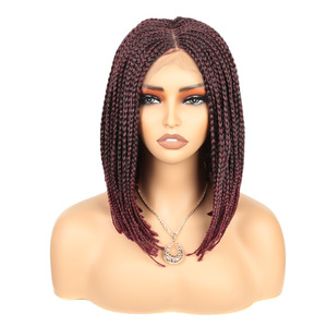 Perruque Lace Front pour Femme, Style Tresses Courtes Tressées au Maïs, Marron Foncé, Adaptée aux Femmes Noires - Product Image 6