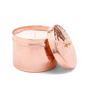 Smooth Pure <b>Copper</b> Candle Jar Container with Hammered Brass-<b>Knob</b> Lid – Food-Grade Heat-Resistant Wax Pour Vessel for Scented Can - Product Image 1