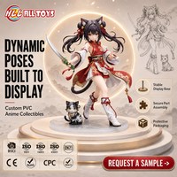 Figurine de chaton anime en PVC personnalisée, robe rouge chinoise, épée, double queue, statue de collection, CE EN71 CPC OEM ODM