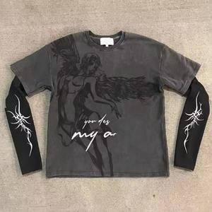 T-shirt pour homme à manches longues, double couche, effet délavé vintage, avec logo graphique imprimé numériquement sur mesure - Product Image 5