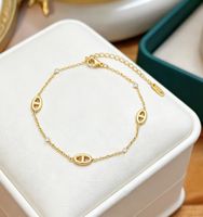Pulsera de Acero Inoxidable Chapada en Oro de 18K con Cuentas de Circonita Cúbica y Diseño de Nariz de Cerdo, Eslabones Ovalados Brillantes, Joyería de Lujo para Mujer, Venta al por Mayor