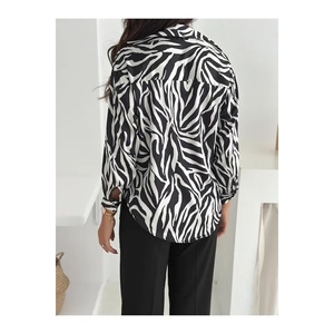 Women's Satin Button Front Long Sleeve <b>Shirt</b> <b>Zebra</b> Print Blouse Elegant Office Wear - Product Image 3