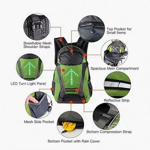Sac à dos de vélo avec indicateur LED, échantillon gratuit, sac réfléchissant pour le cyclisme, 18L, sécurité nocturne, course à pied - Product Image 2