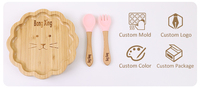 Assiette à bol en bois avec aspiration en silicone, ensemble de bols en bambou pour enfant, nouvelle idée de produit, mignon animal divisé avec logo personnalisé 2024