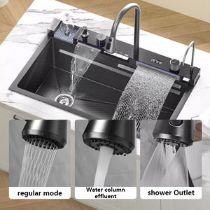 حوض مطبخ حديث ورخيص، حنفية شلال ذكية رقمية، مصنوع من الفولاذ المقاوم للصدأ 304، متعدد الوظائف، وعاء غسيل كبير فردي - Product Image 6