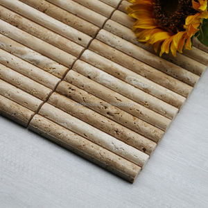 Mosaico de Travertino Beige, Mosaico de Loseta Tipo Flauta para Decoración de Paredes y Pisos, Diseño de Piedra Natural Estilo Bambú - Product Image 6