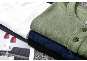 OEM Americana Style Heavyweight Slub Cotton Men's <strong>Short</strong> <strong>Sleeve</strong> TShirt Henley Collar Retro Loose Fit Soft <strong>Base</strong> <strong>Layer</strong> - Product Image 2