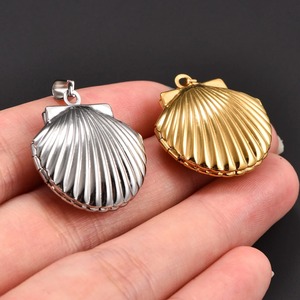 Collier pendentif médaillon photo en acier inoxydable en forme de coquillage pour femmes et hommes, avec cadre pour photos, breloques, chaîne, accessoire de bijoux en métal DIY - Product Image 6