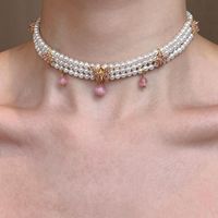 Collier multi-rangs en opale nacrée et fraise, superposé à une chaîne figaro, style niche, doux, cool, Spice Girl, alliage, bouddhiste