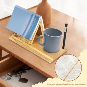 Wooden Triangular <b>Bookmark</b> Holder 25cm x 14cm Phone Stand Bookshelf Desk Organizer Home Office Decorative Tray - Product Image 3