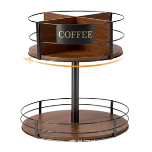 Wooden desktop <b>rotating</b> <b>storage</b> <b>rack</b>, double-layer condiment bottle organizer, multi-compartment tea bag <b>storage</b> <b>rack</b>, - Product Image 1