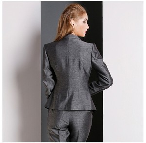Custom <strong>Women's</strong> Suits Solid <strong>Grey</strong> Color V-neck Long Sleeve Lady <strong>blazer</strong> and Pants - Product Image 2