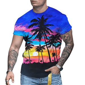 Camiseta Hawaiana Casual de Manga Corta para Hombre, Personalizada con Estampado Tropical Floral, 180 Gramos, Tejido de Punto, 100% Poliéster, 2025 - Product Image 1