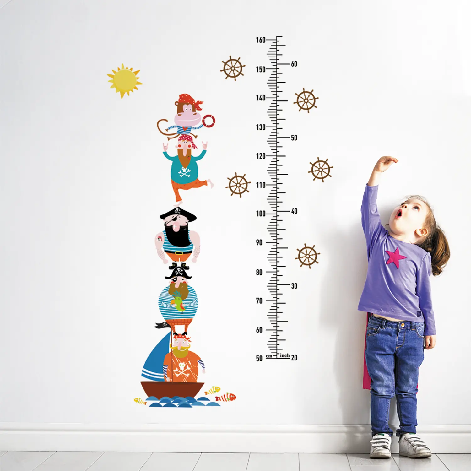 Funlife Kids Growth Chart Height Measuring Chart Pirates Height Chart for Baby Children Bedroom Decor