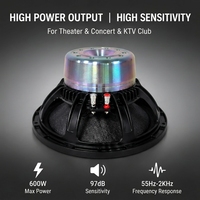 Haut-parleur professionnel de médiums et de basses au néodyme de 12 pouces, 600W AES, haute sensibilité, woofer passif 8 ohms pour système Line Array et de monitoring