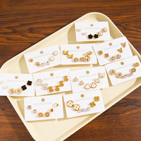 Boucles d'oreilles tendance en acier inoxydable inaltérable, plaqué or, zircon, trèfle à quatre feuilles, fleur à cinq pétales, papillon, ensemble de clous d'oreilles