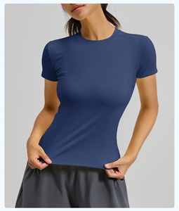 Lightweight Thin Solid Spandex Eco-Friendly Sports Regular Fit Yoga Wear Short-Sleeved Tops Women's Running Fitness T-Shirt - Product Image 4