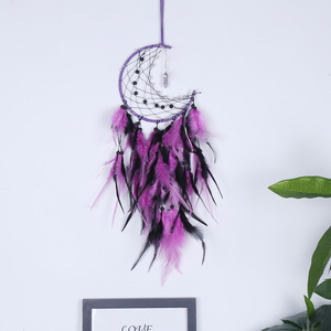 Tissu artisanat élégant lune capteur de rêves à la main <span class=keywords><strong>bricolage</strong></span> plume tissage carillons éoliens pendentif nordique chambre décoration murale - Product Image 4