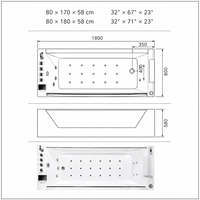 Bañera de Hidromasaje de Acrílico OEM para Spa en Casa con Panel de Vidrio Esmerilado y Jets Multipunto 80x170cm