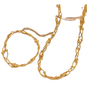 Waterproof Hypoallergenic Wholesale Stainless Steel 18K Gold Wedding Flat Wave Beaded Necklace <b>Bracelet</b> Jewelry <b>Sets</b> Women - Product Image 1