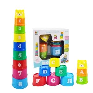 Venda quente brinquedos criativos para crianças de 0-6 anos de idade arco-íris empilhamento copos brinquedos para presentes de aniversário do bebê