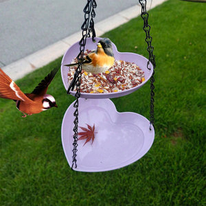 Mangeoire à oiseaux double en forme de cœur Mangeoire à oiseaux double suspendue Mangeoire à oiseaux extérieure Balcon Jardin Mangeoire à oiseaux <span class=keywords><strong>Bassin</strong></span> d'eau - Product Image 5