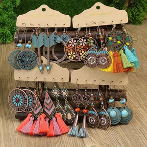 Boucles d'oreilles pendantes géométriques en alliage, style bohème, pour femmes, ensemble de bijoux de fête, plaqué bronze antique - Product Image 1