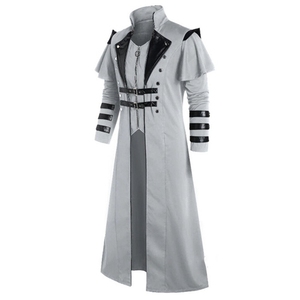 Costume d'Halloween médiéval steampunk d'assassin, <span class=keywords><strong>elfes</strong></span>, pirates, pour homme adulte, veste longue fendue vintage noire, armure gothique, manteaux en cuir - Product Image 4