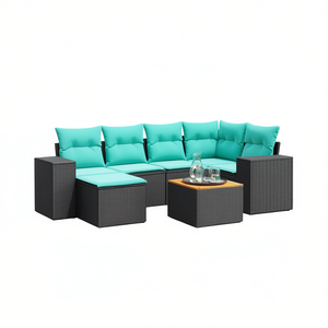 Set Divano da Esterno in Polyrattan Nero con Cuscini, 7 Posti, Stile Contemporaneo, Design Moderno - Product Image 1