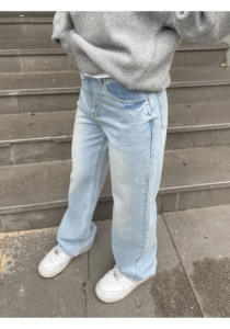 Pantaloni in Denim a vita alta blu pantaloni larghi Casual da donna Jeans dritti eleganti di alta qualità per la moda della ragazza - Product Image 5