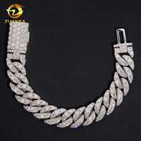 Bracelet Moissanite Hip Hop en Argent 925, Maillons Cubains, Grande Pierre de 16mm, Entièrement Sertie, Testeur Inclus