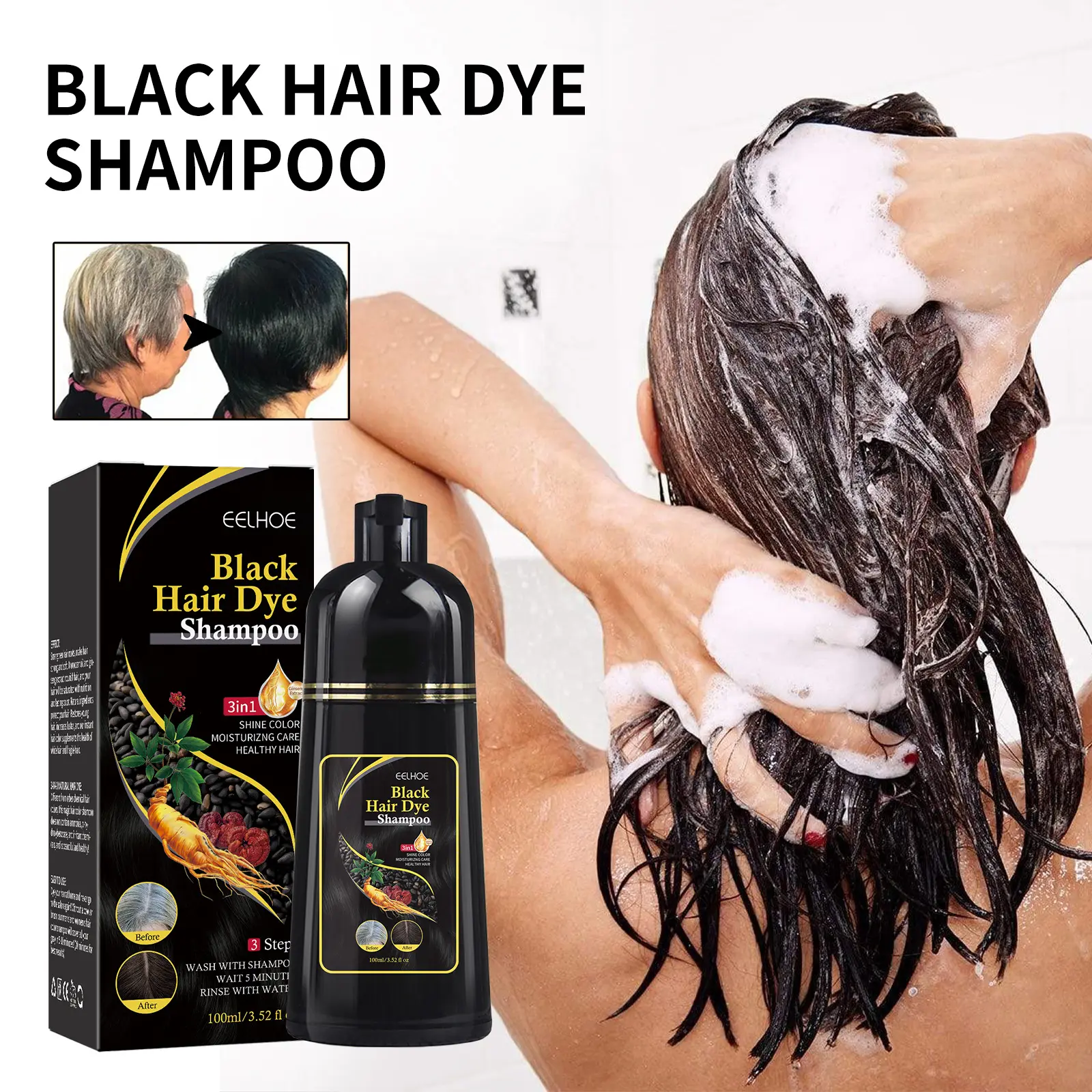 Eelhoe Polygonum Multiflorum Essence Moisturizing Membersihkan Rambut Memperbaiki Shampoo Pelembut Hitam Darking Shampoo