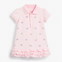 Robe polo rose à imprimé arc-en-ciel pour bébés filles, robes à manches courtes avec ourlet à volants, vêtements d'été décontractés pour enfants en bas âge