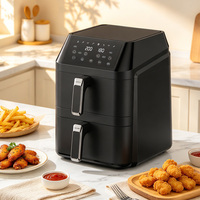 Friteuse à air 12L à tiroir unique 1300W+1300W avec paniers doubles indépendants, nettoyage facile, sans huile, saine, électrique, pour la maison