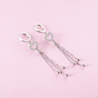 Personnalité dames 925 argent Sterling coeur Zircon boucles d'oreilles créoles gland chaîne boule perle boucles d'oreilles cadeau