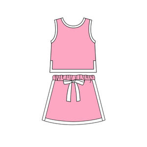 Conjunto de Falda y Blusa sin Mangas para Niña, Modelo GSD3829, Color Rosa Sólido con Estampado, Venta al Por Mayor - Product Image 1