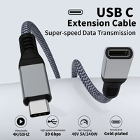 Câble d'extension USB C 20 Gbps/4K60Hz Vidéo USB3.2 Gen2, rallonge mâle vers femelle USB Type C, câble de charge rapide 240W