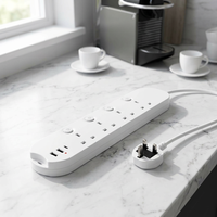 Prise de courant britannique 4 voies 13A 250V Protection contre les surtensions pour enfants avec interrupteur avec 2 types a 1 Type C Charge rapide Max.20W 3G1.25mm2x1.0m