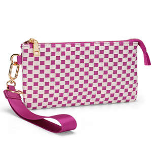 Nova Bolsa de Mão Feminina Moderna em Couro PU Trançado Xadrez Azul Marinho Vegano com Alça de Pulso - Product Image 5
