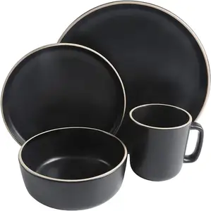 16pcs stoneware shiny solid glaze dinnerset with spraying dots