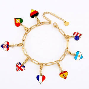 New Classic Christian Heart Shaped Freshwater Pearl National Flag Alloy Platinum Plated Charm Bangles DIY Gift - Product Image 1