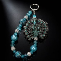 Funda de Teléfono de Lujo con Diseño de Pavo Real, Brillantina, Cristales, Pedrería, Cordón con Cuentas, Adorno de Plata Esmeralda Teal, Joyería Hecha a Mano al por Mayor