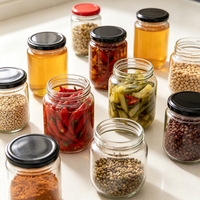 Bouteilles en verre de haute qualité de 8 oz, 12 oz, 16 oz, bocaux de rangement pour la cuisine, pour épices, miel, confiture, stockage alimentaire avec couvercle à vis